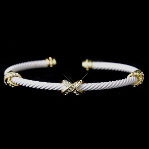 Gold White Cuff Bridal Wedding Bracelet 8815