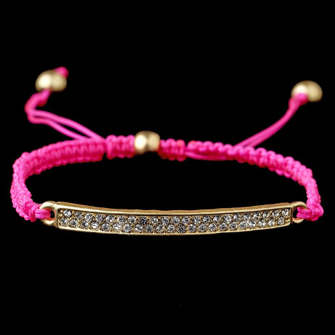 Gold Clear Rhinestone Pink String Bridal Wedding Bracelet 8819