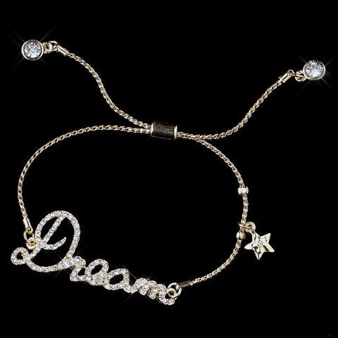 Gold Clear Fashion Script "Dream" Bridal Wedding Bracelet 8825