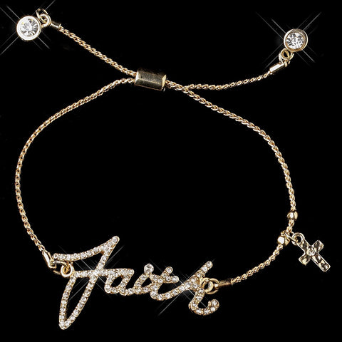 Gold Clear Script "Faith" Bridal Wedding Bracelet 8827