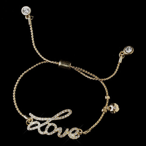 Gold Clear Script "Love" Bridal Wedding Bracelet 8828