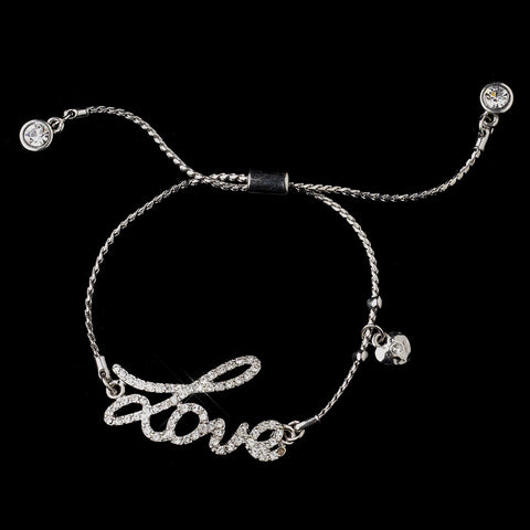 Silver Clear Script "Love" Bridal Wedding Bracelet 8828