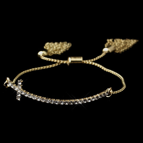 Gold Clear Tassel Cross Bridal Wedding Bracelet 8829