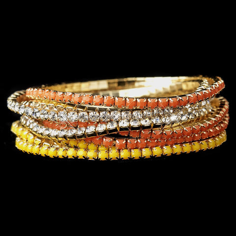Gold Yellow & Clear Rhinestone Coral 9 Row Fashion Bridal Wedding Bracelet 8832