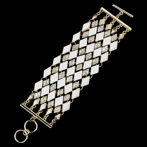 Gold Clear Rhinestone White Diamond Pattern Fashion Bridal Wedding Bracelet 8841