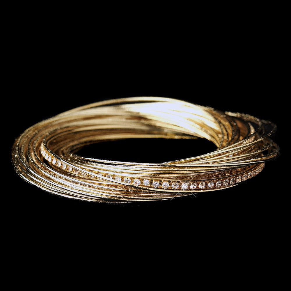 Gold and Clear Crystal Bangle Bridal Wedding Bracelet 8852