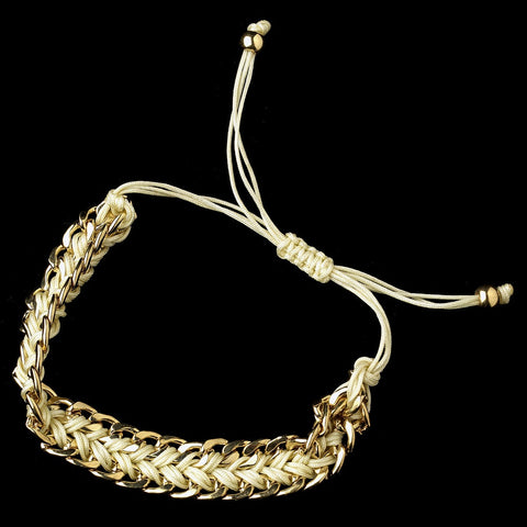 Gold Ivory Braided Mesh Link Fashion Bridal Wedding Bracelet 8860