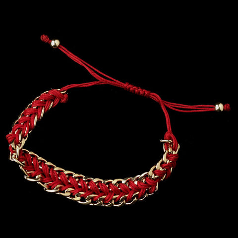 Gold Red Braided Mesh Link Fashion Bridal Wedding Bracelet 8860