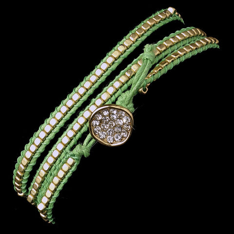 Green Studded Bohemian Wrap Bridal Wedding Bracelet with Rhinestone Adornment 8862