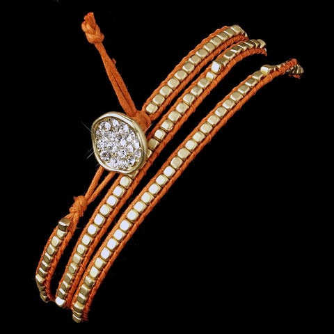 Orange Studded Bohemian Wrap Bridal Wedding Bracelet with Rhinestone Adornment 8862