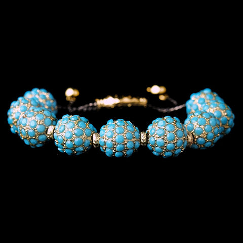 Gold Turquoise Pave Ball Fashion Bridal Wedding Bracelet 8863