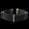 Gold Black Rhinestone Coiled Designer Inspired Open Cuff Bangle Bridal Wedding Bracelet 8865
