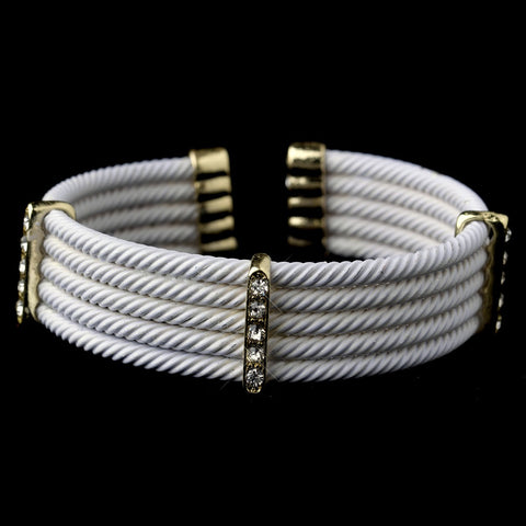 Gold White Rhinestone Coiled Designer Inspired Open Cuff Bangle Bridal Wedding Bracelet 8865