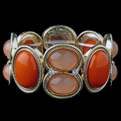 Multi Orange & Coral Jeweled Bezel Style Stretch Bridal Wedding Bracelet 8866