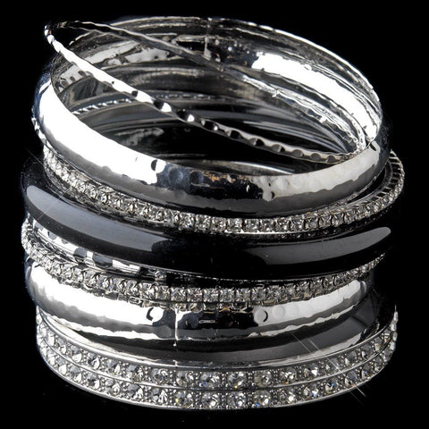 Silver & Black Rhinestone Animal Print Stackable Bridal Wedding Bracelet Set 8868