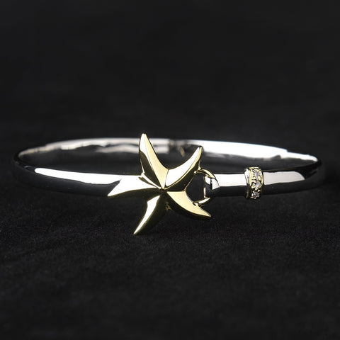 Silver & Gold Two Tone Starfish Bridal Wedding Bracelet with Rhinestone Embellishments 8870