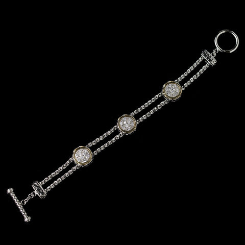 Silver & Gold Two Tone CZ Accented Bridal Wedding Bracelet 8873