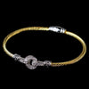 Two Tone Silver & Gold CZ Accented Cable Bangle Bridal Wedding Bracelet 8874