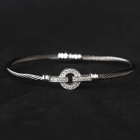 Black Clear CZ Accented Cable Bangle Bridal Wedding Bracelet 8874