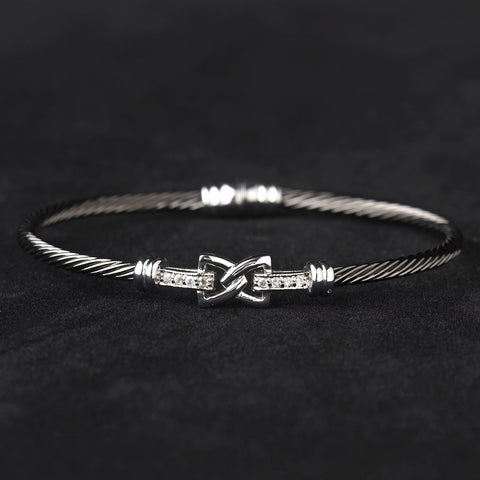 Black Rhodium Clear CZ Crystal Hug Cable Bangle Bridal Wedding Bracelet 8875