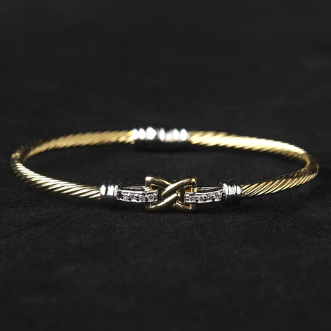 Gold Clear CZ Crystal Hug Cable Bangle Bridal Wedding Bracelet 8875