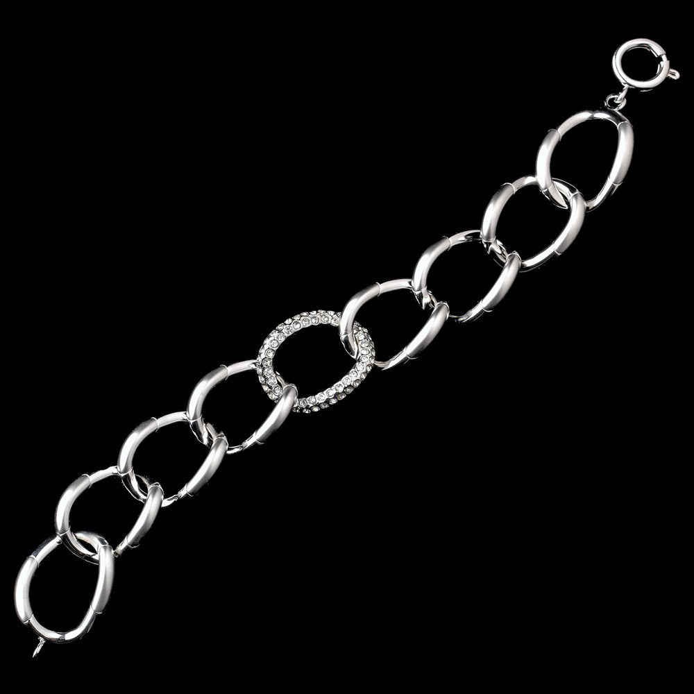Silver Clear Rhinestone Chain Bridal Wedding Bracelet 8876