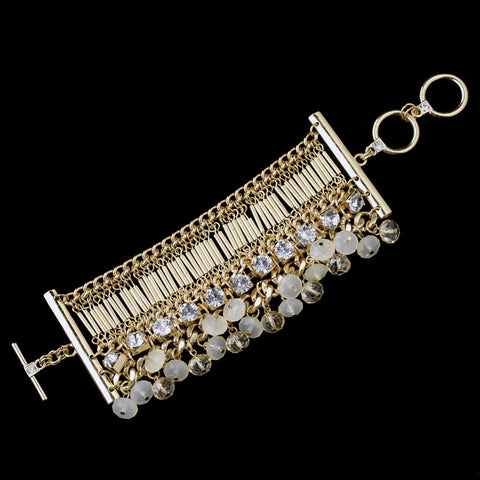 Gold Austrian Crystal & Rhinestone Toggle Bridal Wedding Bracelet 8881