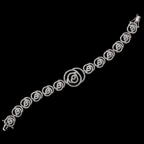Antique Silver Clear CZ Crystal Flower Tennis Bridal Wedding Bracelet 8937