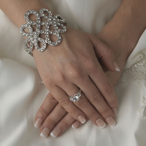 Vintage Silver Clear Bangle Bridal Wedding Bracelet B 913
