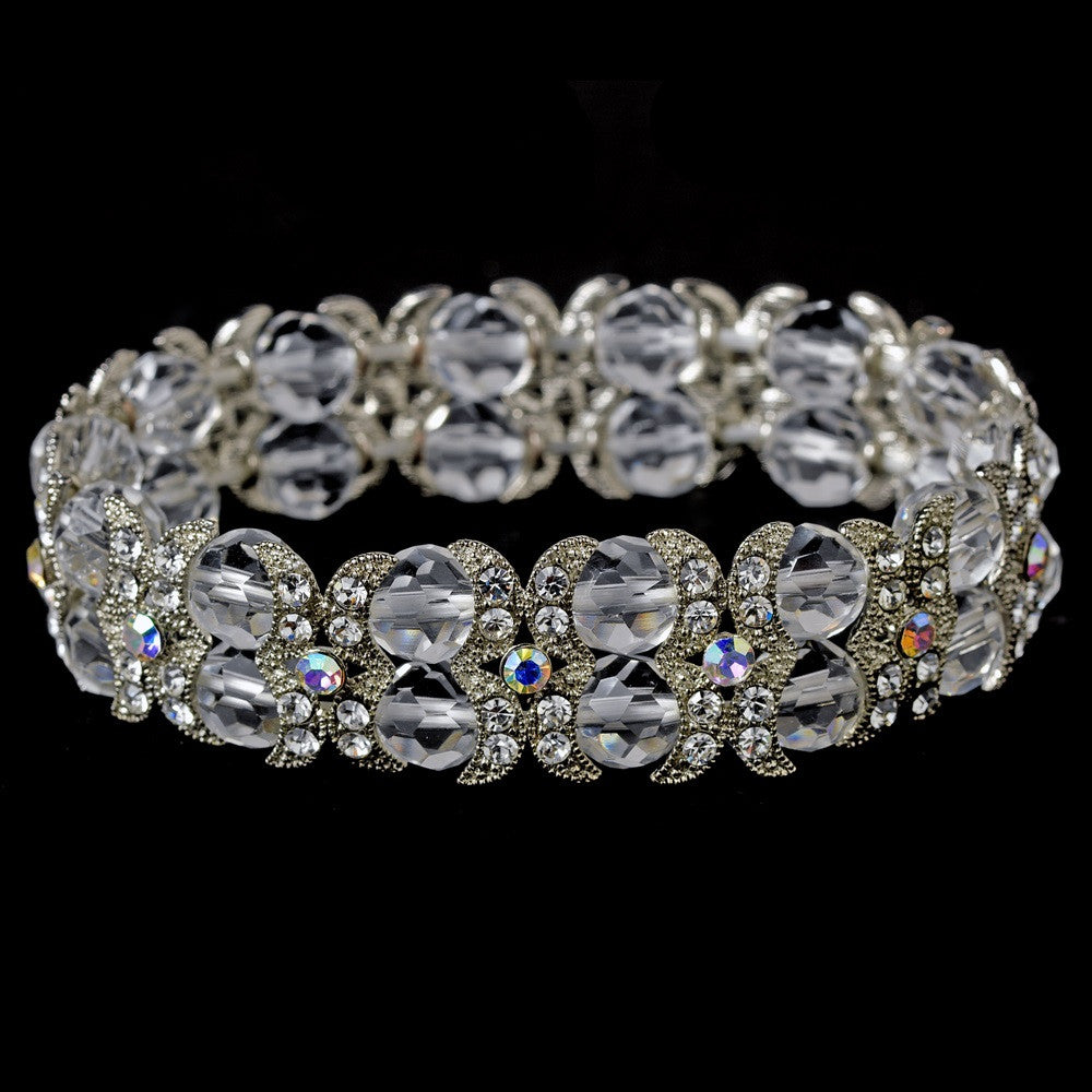 Eye Catching Iridescent Silver AB Bridal Wedding Bracelet B 917