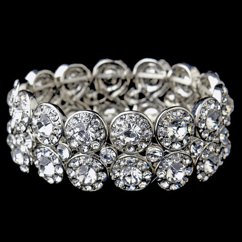Antique Silver Clear Crystal Stretch Cuff Bridal Wedding Bracelet 9236