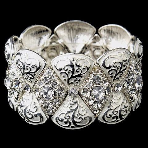 Silver White Clear Crystal Rhinestone Bridal Wedding Stretch Bridal Wedding Bracelet 9240