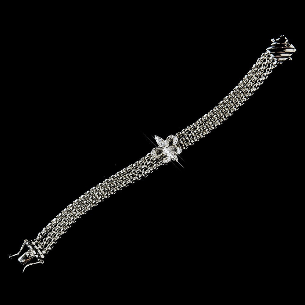 Antique Silver Clear Fleur de lis CZ Crystal Bridal Wedding Bracelet 9259