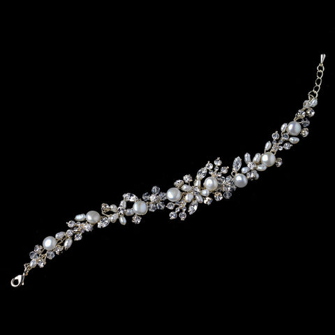 Gold Freshwater Pearl, Swarovski Crystal Bead & Rhinestone Bridal Wedding Bracelet 9300
