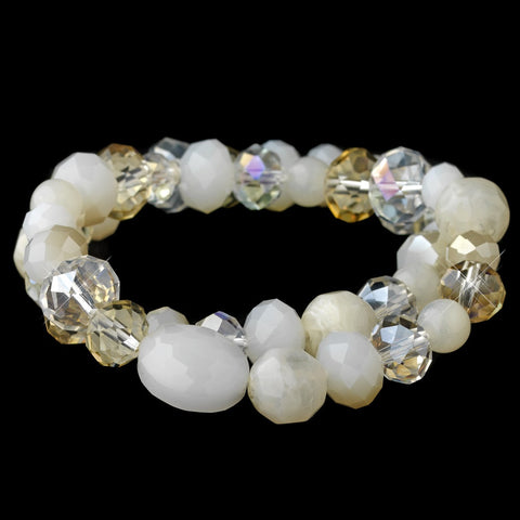 Light Topaz Cream Faceted Glass Stretch Bridal Wedding Bracelet 9507