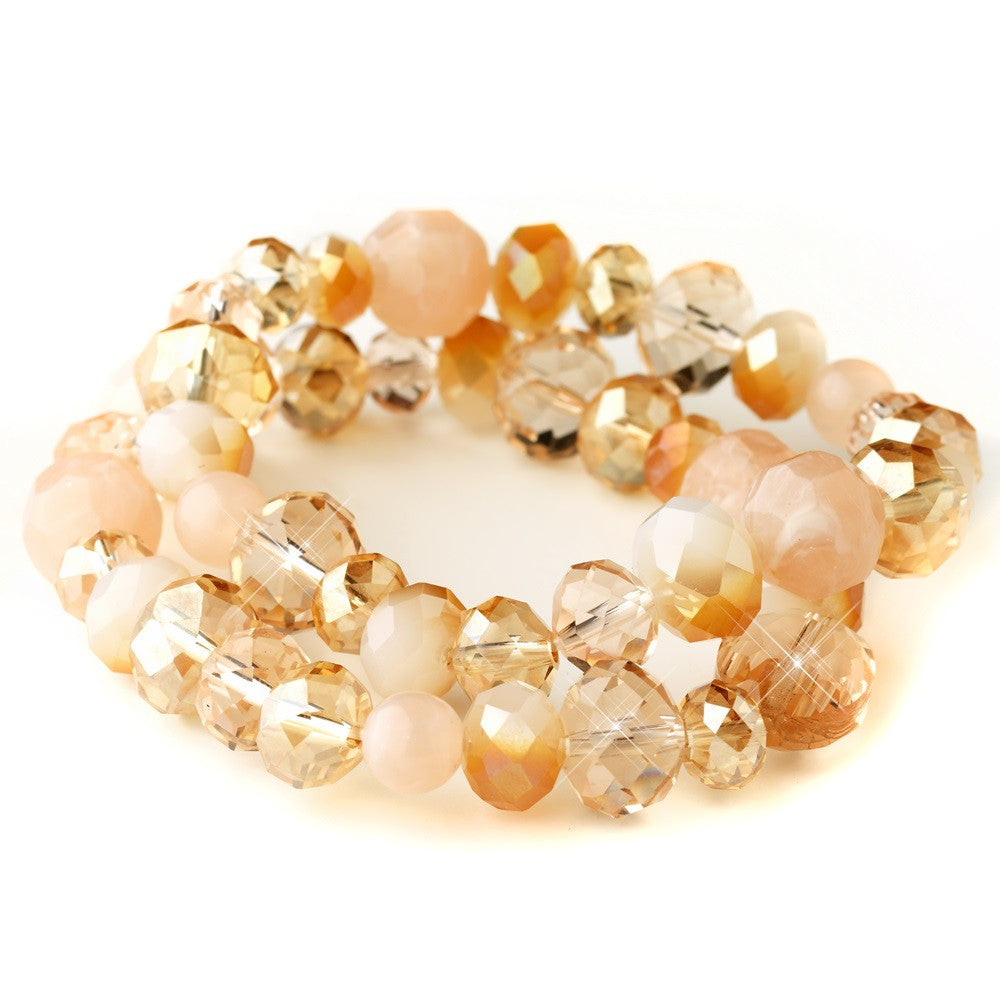 Peach Faceted Glass Stretch Bridal Wedding Bracelet 9507