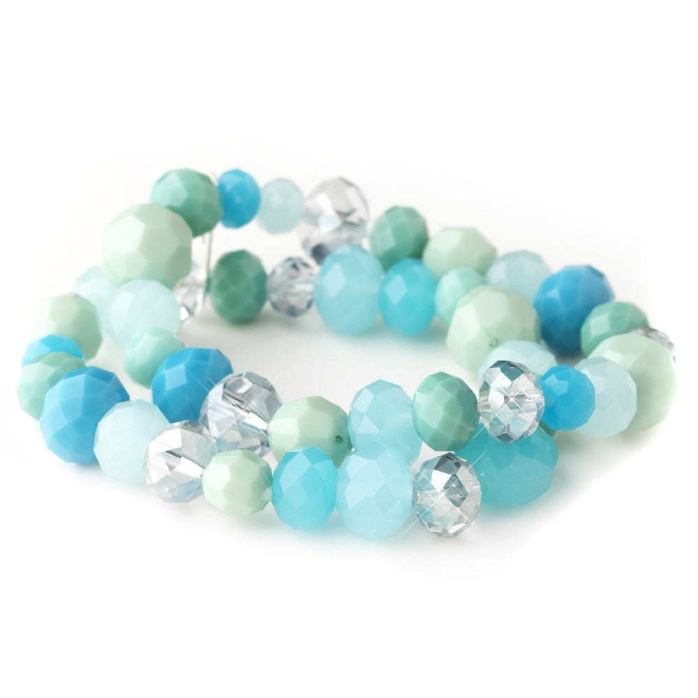 Aqua, Mint & Turquoise Faceted Glass Stretch Bridal Wedding Bracelet 9507