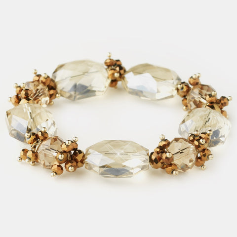 Gold Light Topaz Faceted Chunky Glass Cut Fashion Stretch Bridal Wedding Bracelet 9518