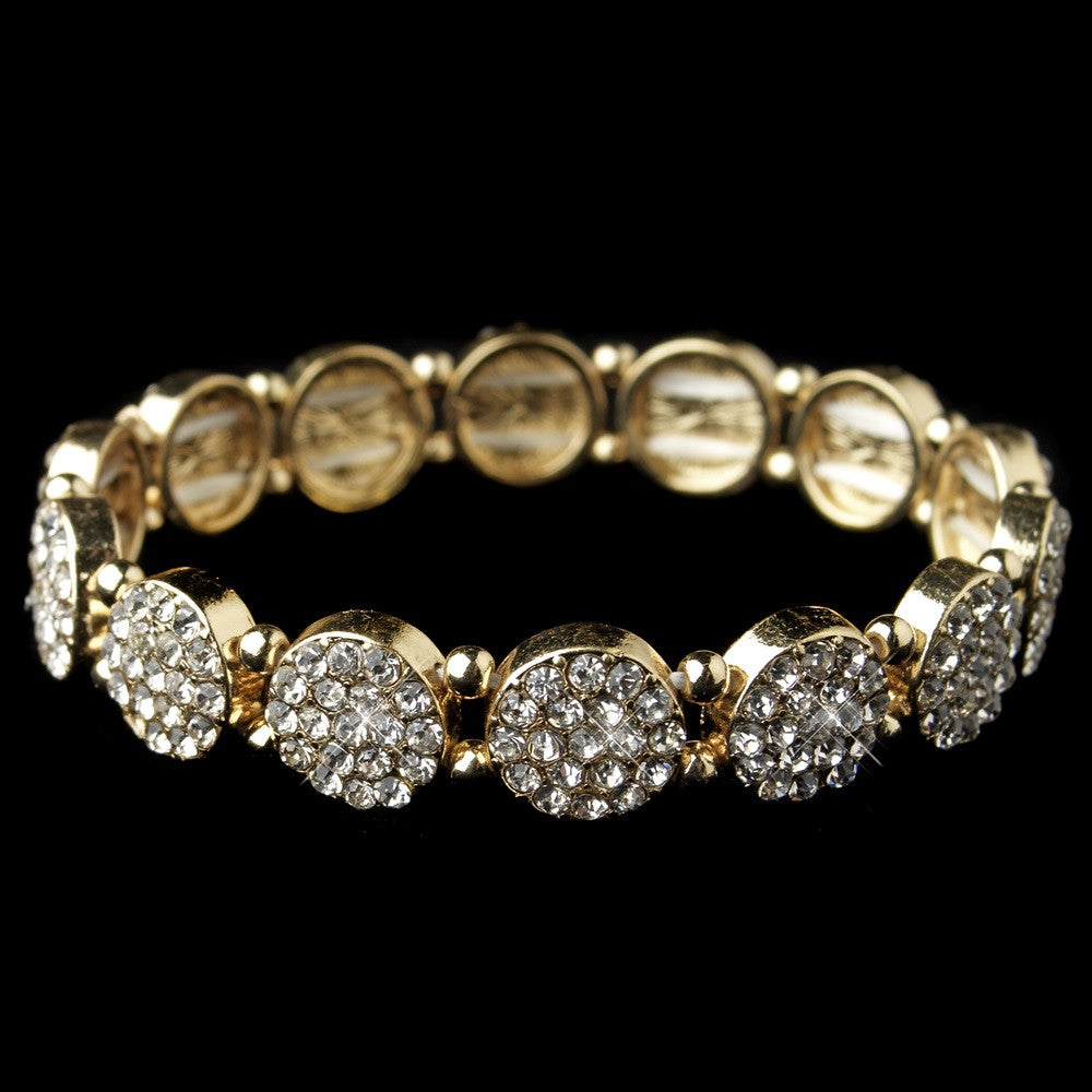 Gold Clear Rhinestone Circle Stretch Bridal Wedding Bracelet 9623