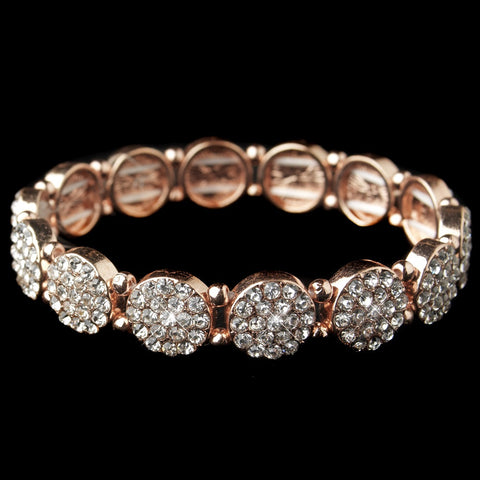 Rose Gold Clear Rhinestone Circle Stretch Bridal Wedding Bracelet 9623