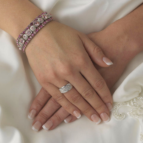 Silver Pink Multi Stretch Rhinestone Bridal Wedding Bracelet B 963