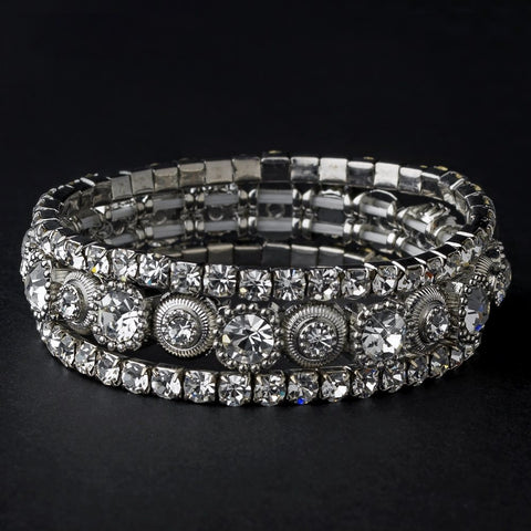 Silver Clear Multi Stretch Rhinestone Bridal Wedding Bracelet 963