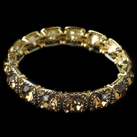 Gold Topaz Rhinestone Stretch Bridal Wedding Bracelet 964