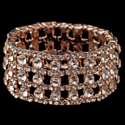 Rose Gold Rhinestone Stretch Bridal Wedding Bracelet 9642