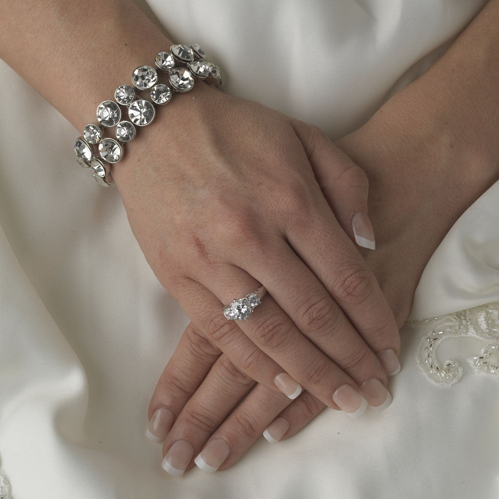 Silver Clear Rhinestone Stretch Bridal Wedding Bracelet B 966