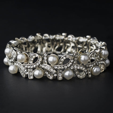 Silver White Pearl Bridal Wedding Bracelet 967