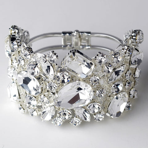 Silver Clear Czech Stone Bangle Bridal Wedding Bracelet 9676