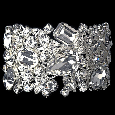 Silver Clear Czech Stone Bangle Bridal Wedding Bracelet 9676