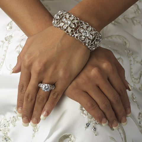 Silver Clear Crystal Stretch Vintage Bridal Wedding Bracelet B 968