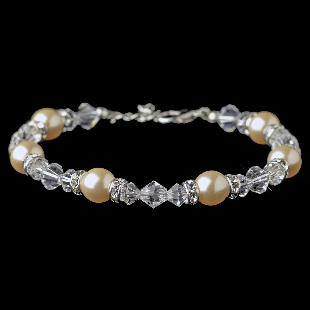 Silver Ivory Pearl, Swarovski Crystal & Roundel Adjustable Bridal Wedding Bracelet 9711